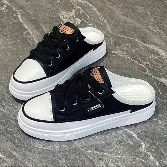 Shoes - Black & White Fashion Slip-On Sneakers for Women